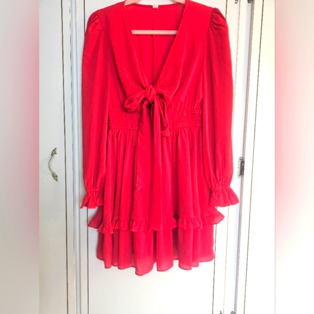 Elegant Red Women's Top with Bow Detail